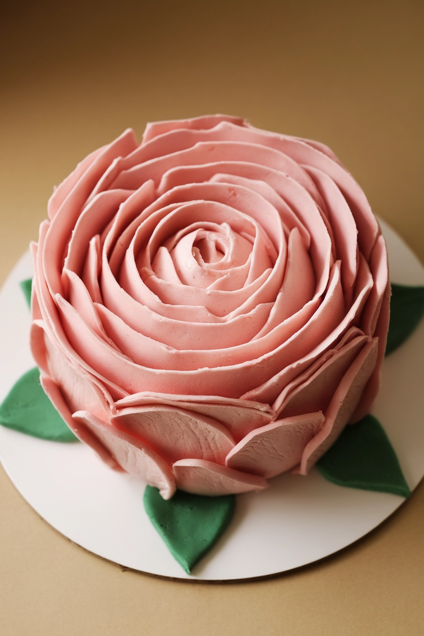 Cake shaped like a rose head.