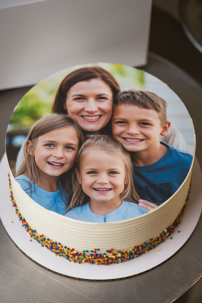 Cake with an edible photo print.