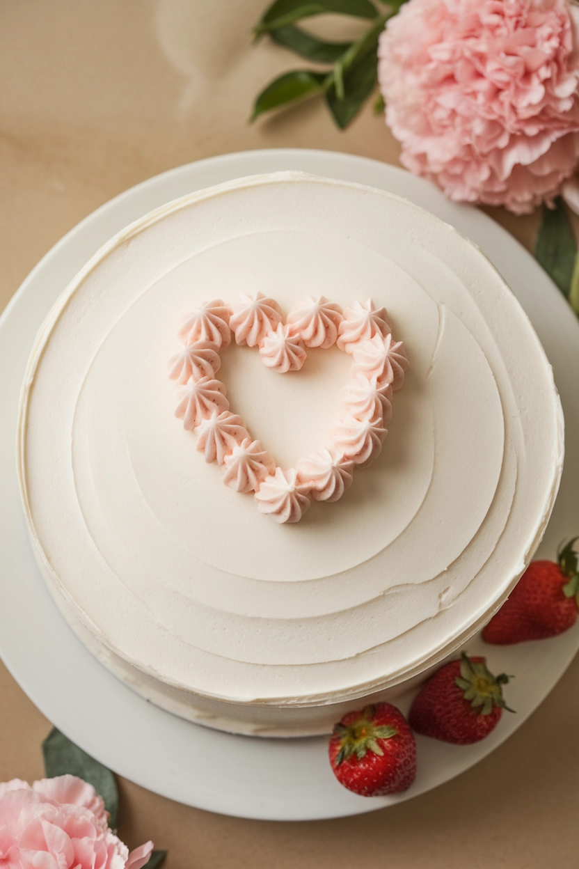 Cake with heart piped in the middle.
