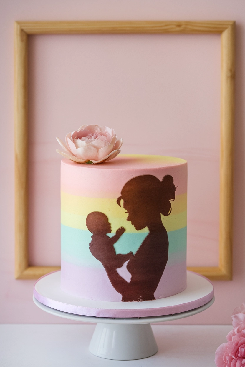 Cake with mother and baby silhouette.