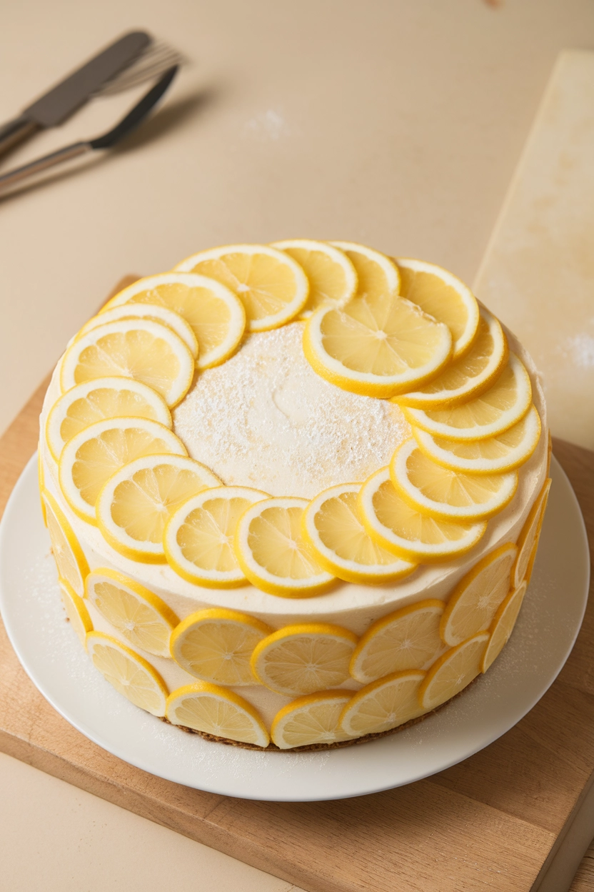 Citrus cake with lemon slices.