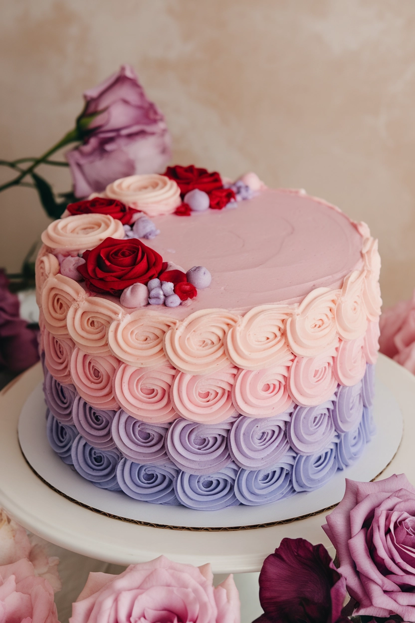 Pastel cake with red roses.